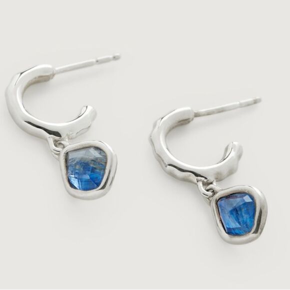 Monica Vinader Sterling Silver Siren Mini Kyanite Nugget Huggie‎ Earrings, NWT - Picture 3 of 16